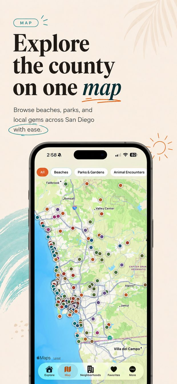 County-wide interactive map with color-coded category pins